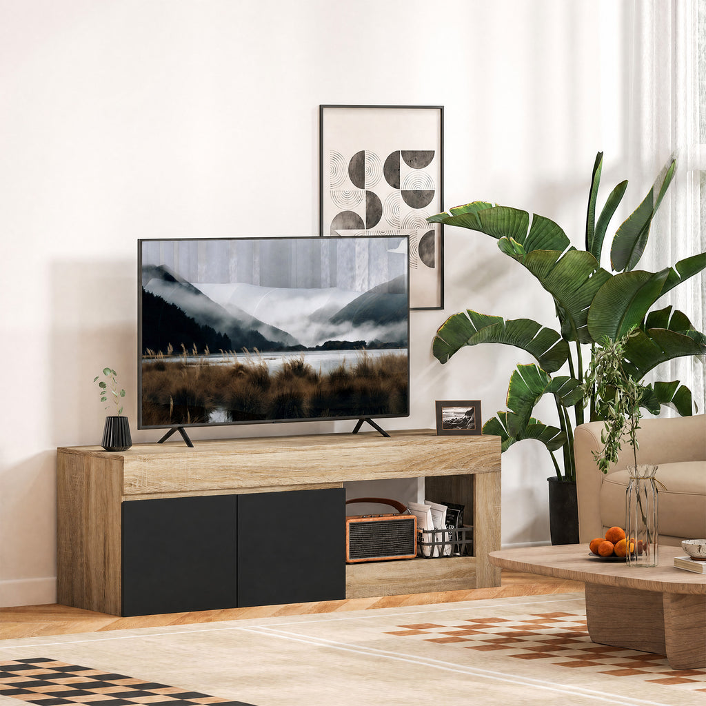 Meuble TV 2 portes pour téléviseurs jusqu'à 60 pouces, meuble télé avec placard et étagère ouverte, noir-1