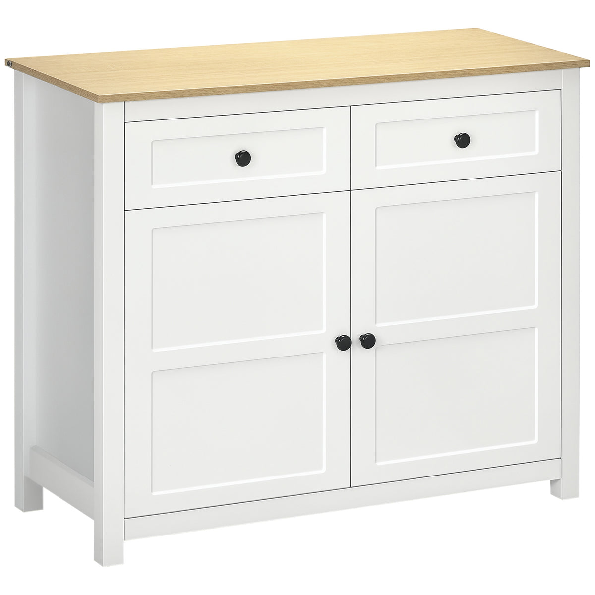 Commode meuble de rangement 2 portes avec étagère réglable en hauteur 2 tiroirs 100 x 40 x 85 cm blanc et aspect bois-0