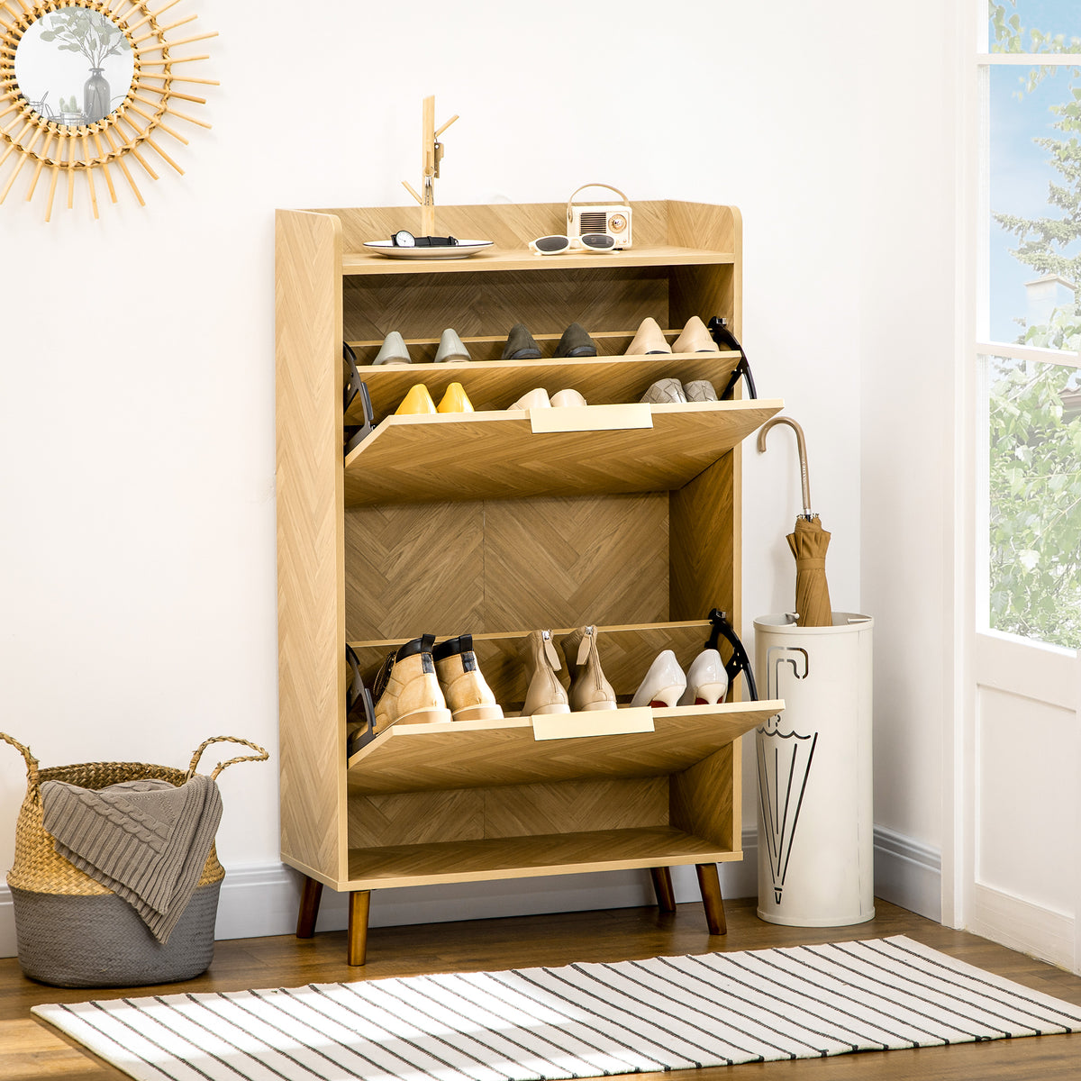 Meuble à chaussures à 2 abattants pour petit entrée salon chambre 70 x 30 x 120 cm-6