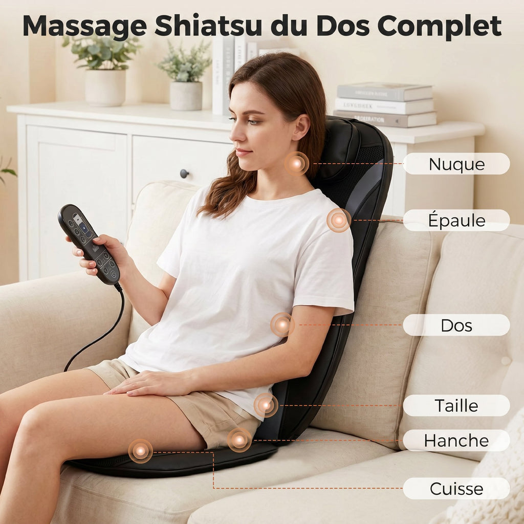 Masseur Dorsal Chauffant, Fauteuil de Massage Tissulaire Profond Vibration 3 Niveaux, Coussin de Massage-3