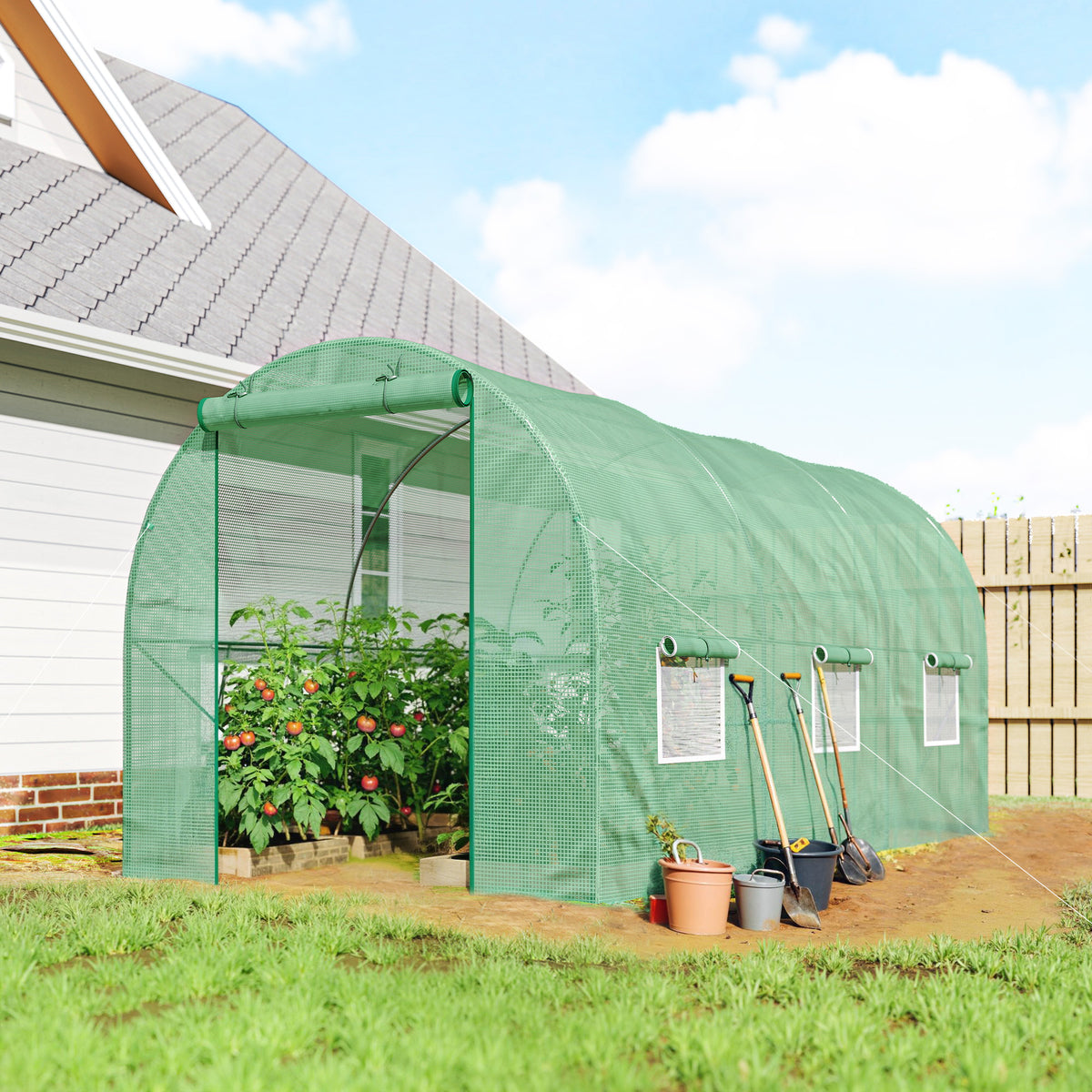 Serre de Jardin Tunnel 4,5L x 2l x 2H m châssis Tubulaire Acier galvanisé renforcé 1,8 cm 6 fenêtres 1 Porte-1