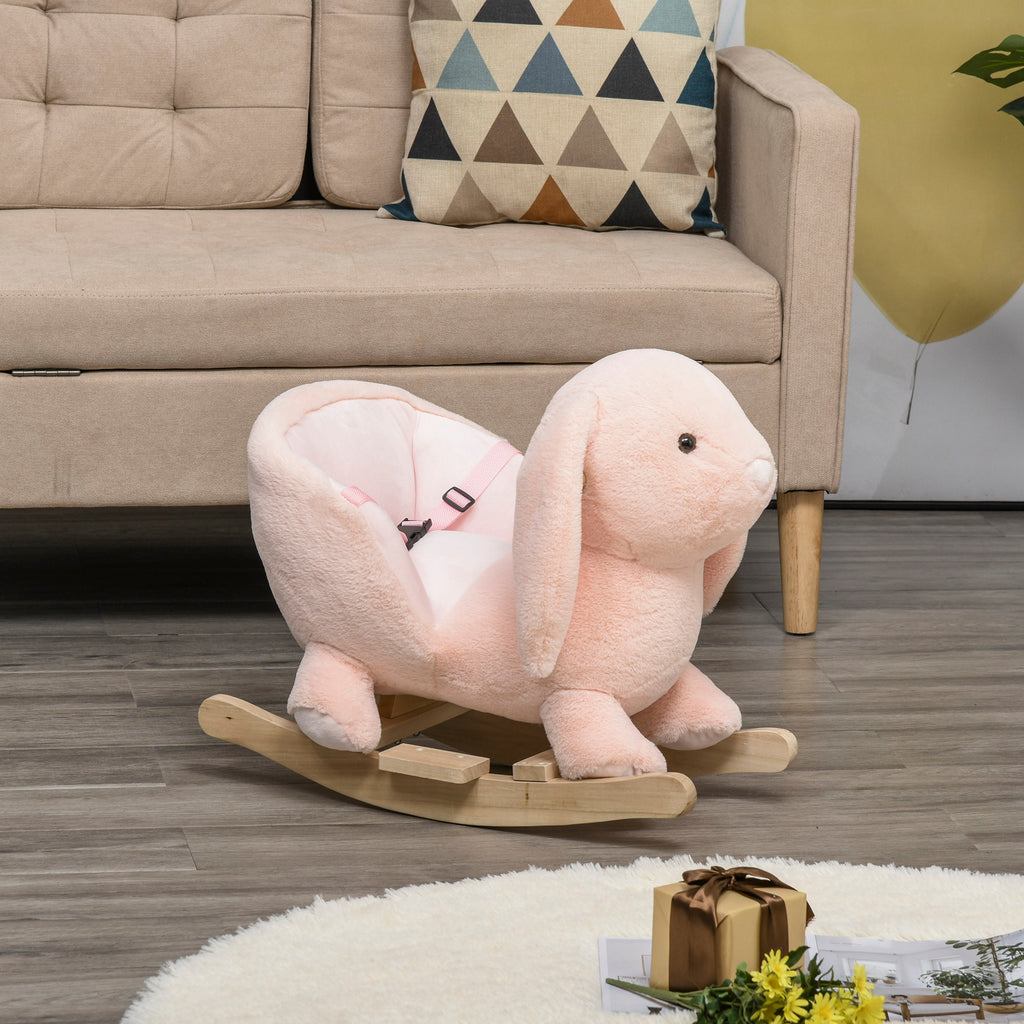 Cheval à Bascule Jouet à Bascule Lapin pour Enfants 18-36 Mois Fauteuil intégré Ceinture de sécurité Fonction sonore clapissement Rose-9