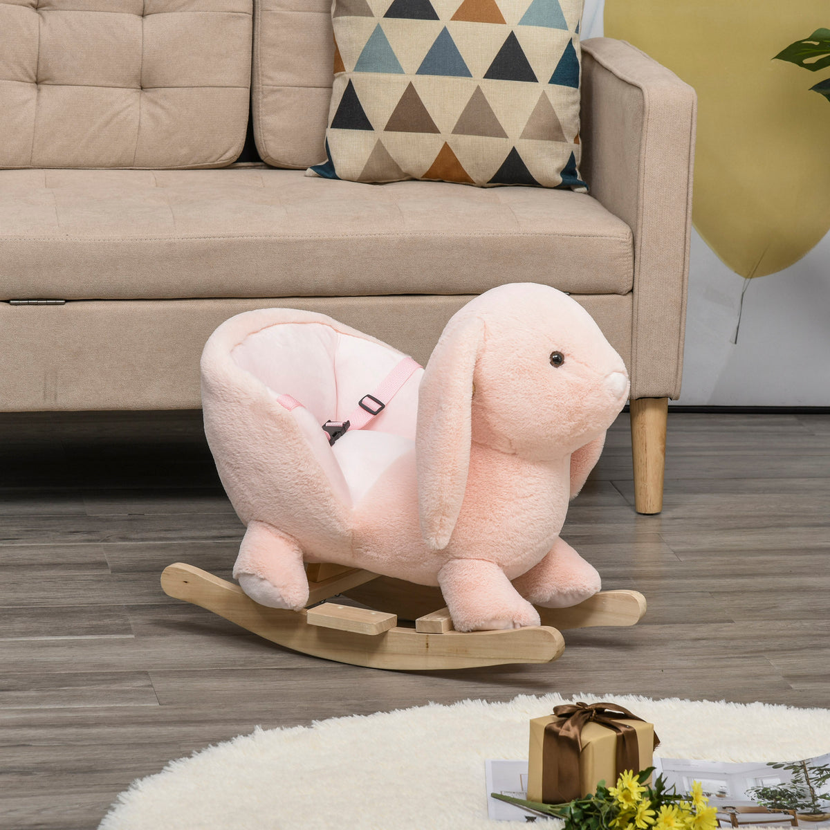 Cheval à Bascule Jouet à Bascule Lapin pour Enfants 18-36 Mois Fauteuil intégré Ceinture de sécurité Fonction sonore clapissement Rose-9