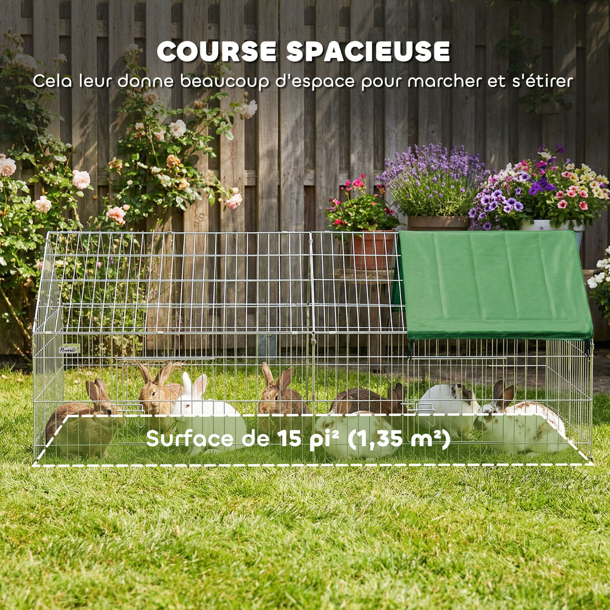 Parc Enclos Cage Lapin Extérieur avec Portes Verrouillables et Protection Pare-Soleil Toit, Acier, 180x75x75 cm, Vert-3