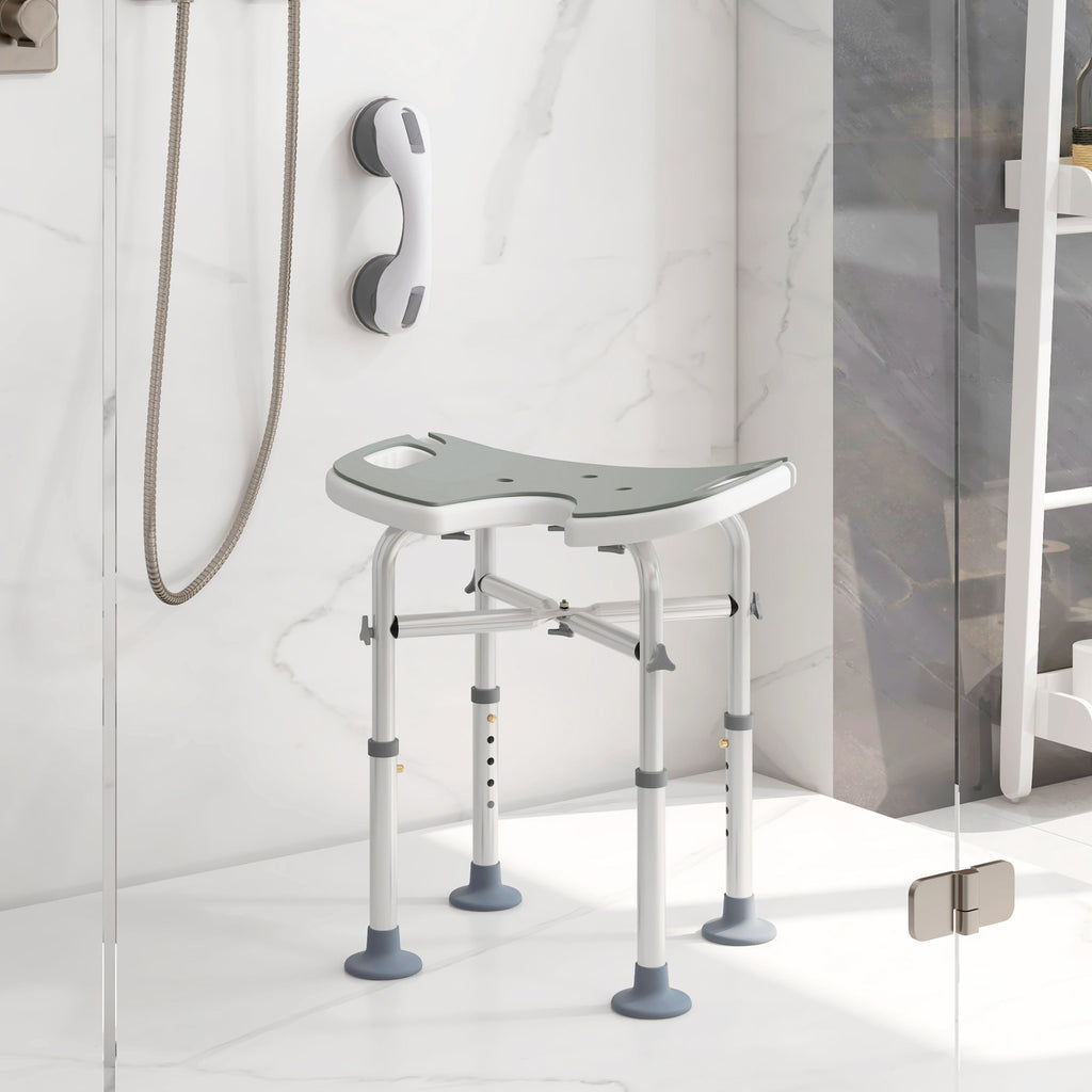 Tabouret de douche siège de douche hauteur ajustable 39-51,5 cm barre d'appui à ventouse patins à ventouse gris-9