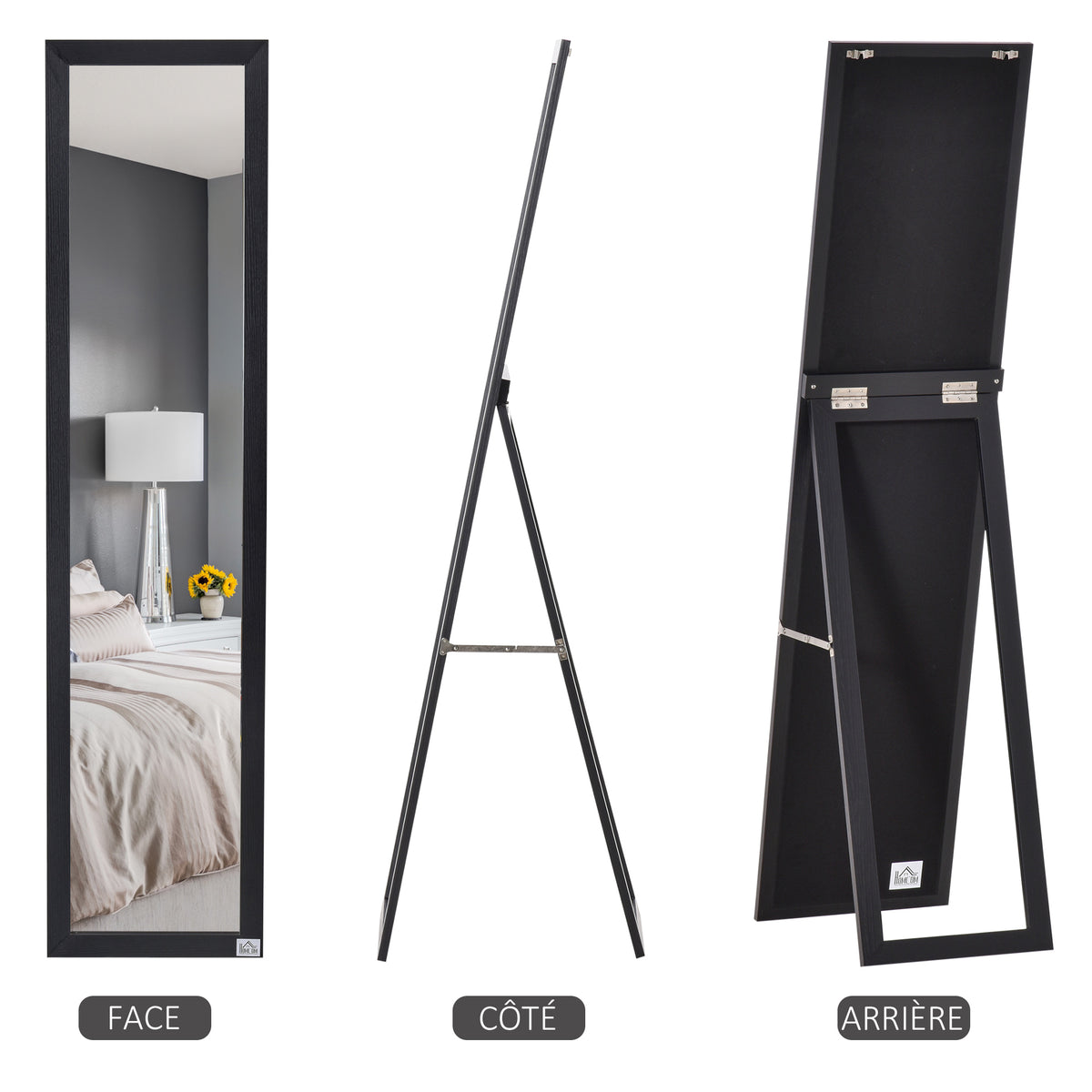 Miroir sur Pied et Mural Rectangulaire, Miroir de Sol Pleine Longueur pour Dressing, Chambre, Salon, 37 x 37 x 154 cm, Noir-4