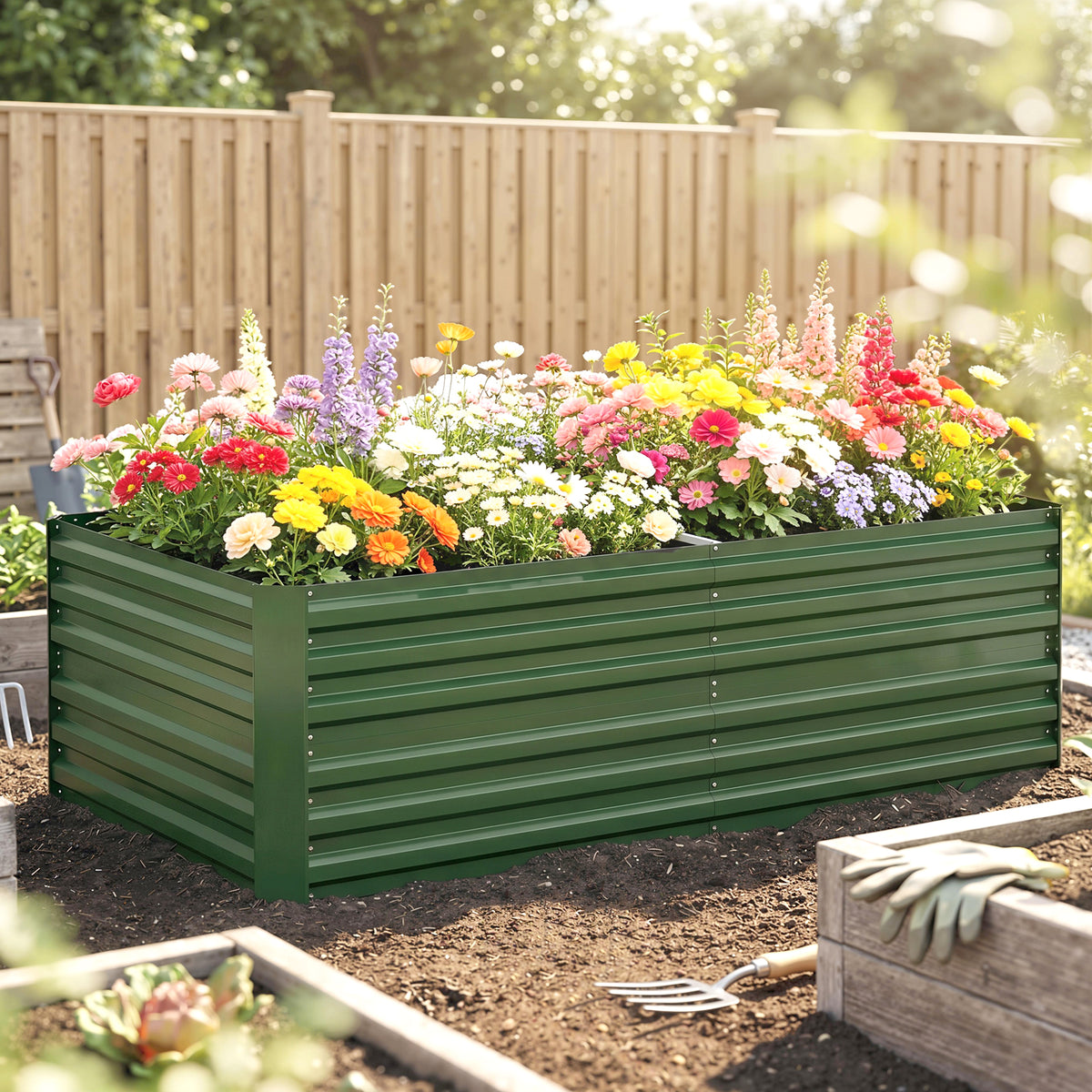 Carré potager de jardin rectangulaire tubes de renforcement acier galvanisé 180 x 90 x 59 cm-6