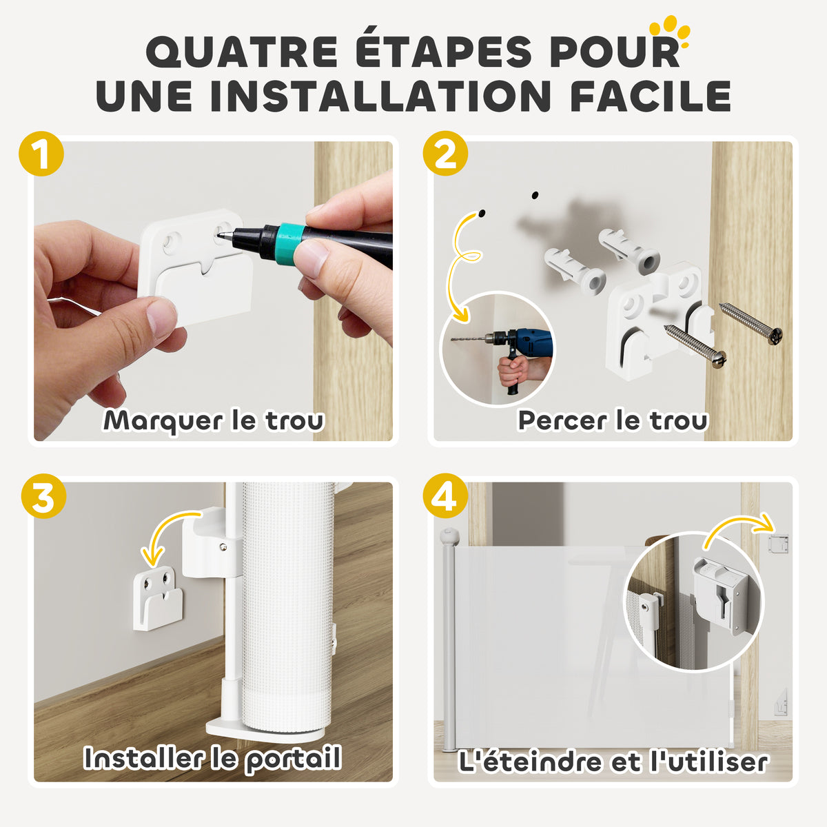 Barrière rétractable pour chien largeur 149 cm verrouillage automatique - blanc-4