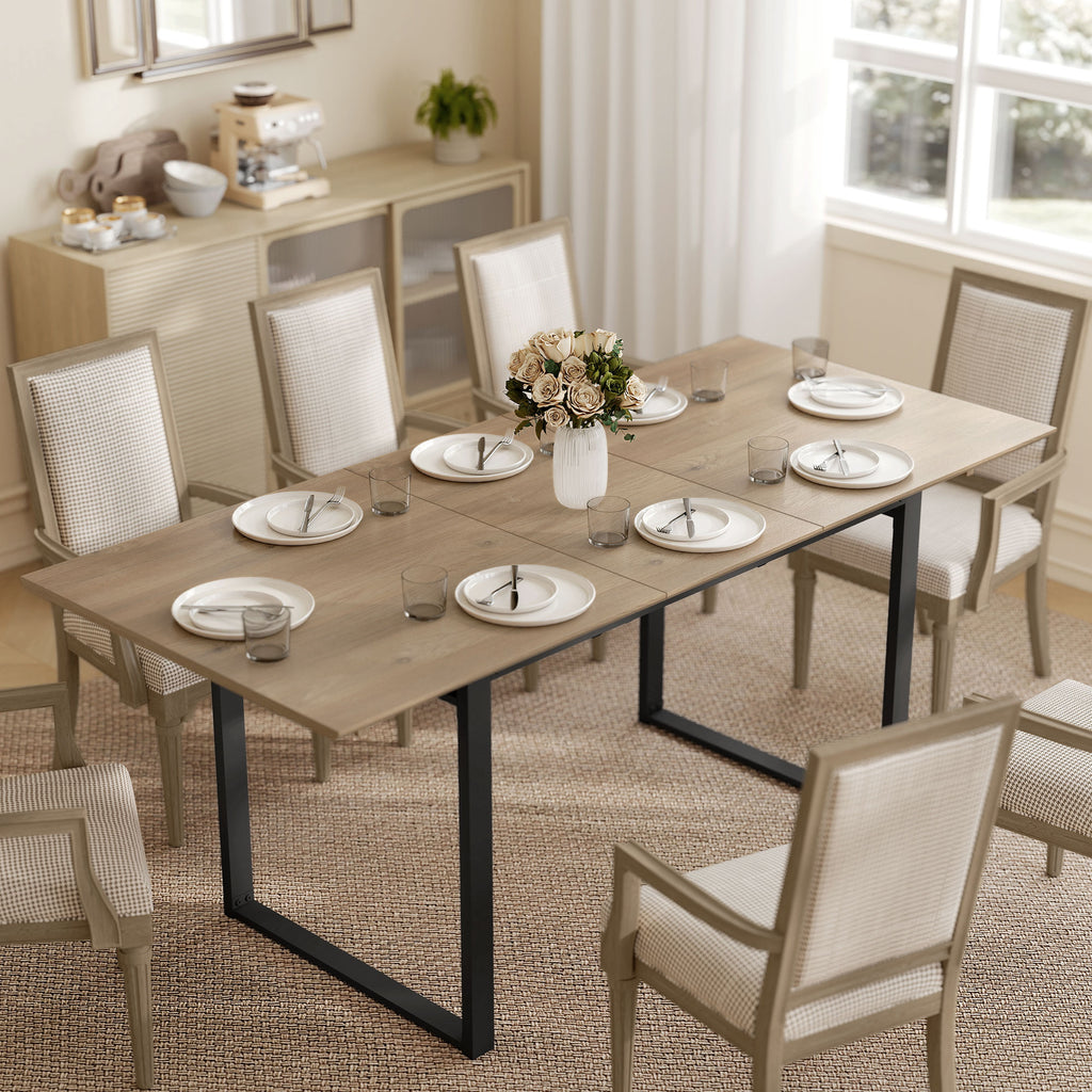 Table à manger extensible rectangle pour 6 à 8 personnes, table de cuisine avec rallonge 140-180 cm, effet bois naturel-1