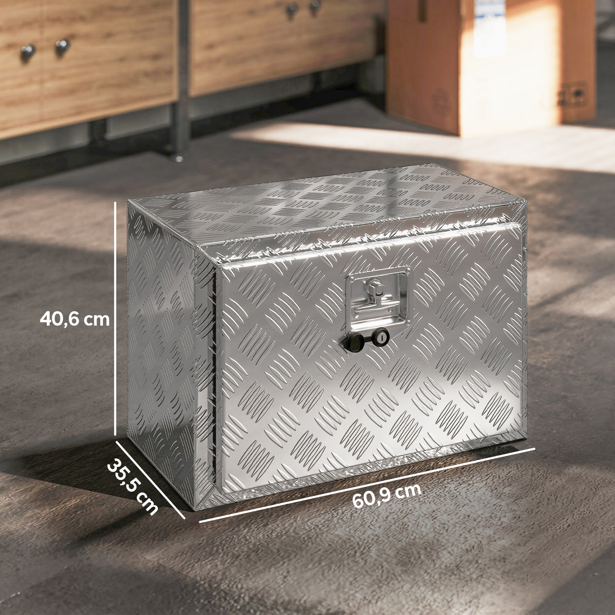 Boîte à outils pour camion en aluminium, 60,9 x 35,5 x 40,6 cm, coffre de rangement 76 L avec serrure et clés, argent-2