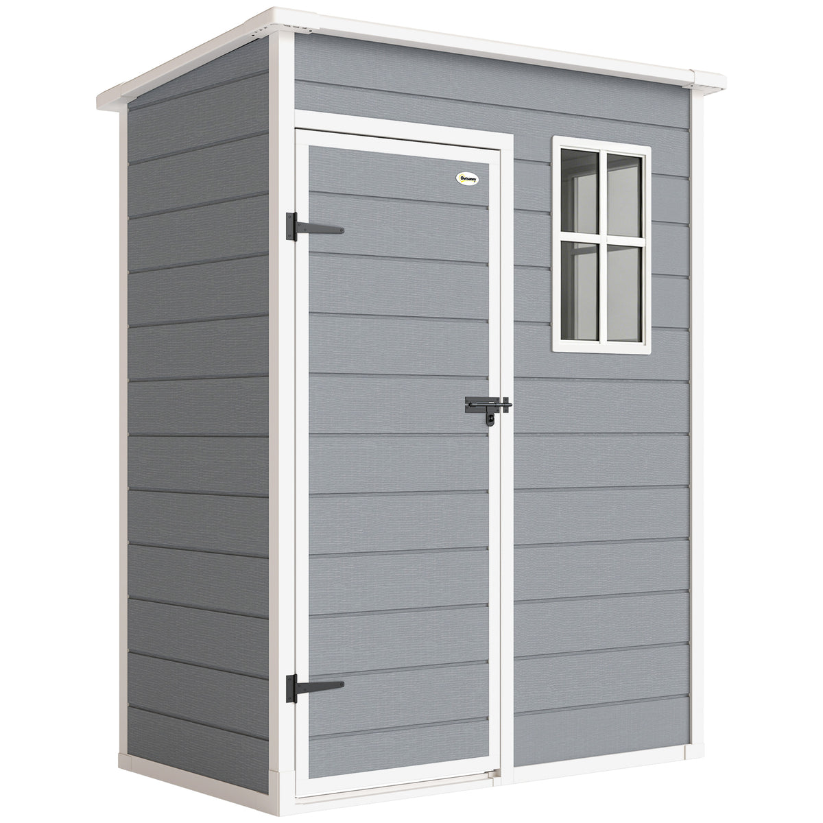 Abri de jardin 1,14 m² pour outils - porte verrouillable, aération et fenêtre - dim. 151L x 92l x 193H cm  - plastique, gris-0