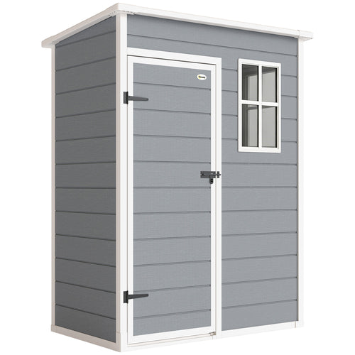 Abri de jardin 1,14 m² pour outils - porte verrouillable, aération et fenêtre - dim. 151L x 92l x 193H cm  - plastique, gris-0