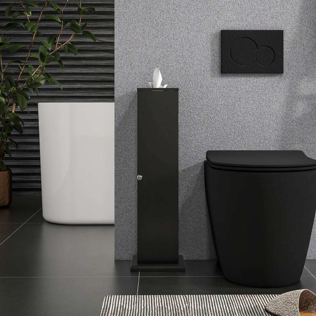 Support papier toilette meuble salle de bain 3 niveaux et sortie papier, pour petits espaces, noir-6
