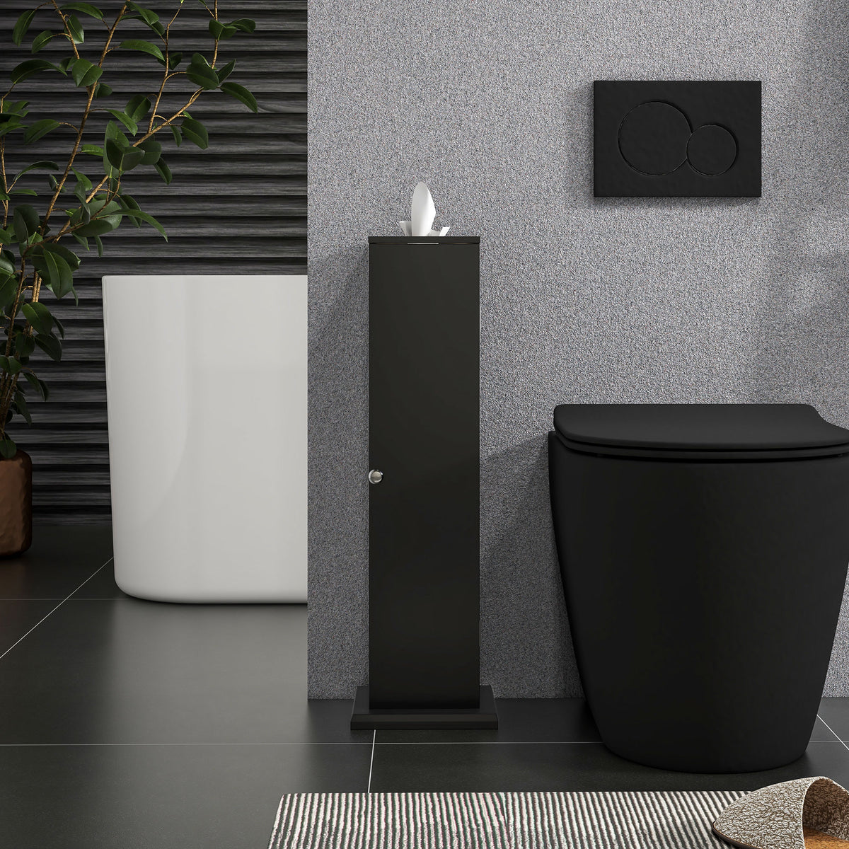 Support papier toilette meuble salle de bain 3 niveaux et sortie papier, pour petits espaces, noir-6