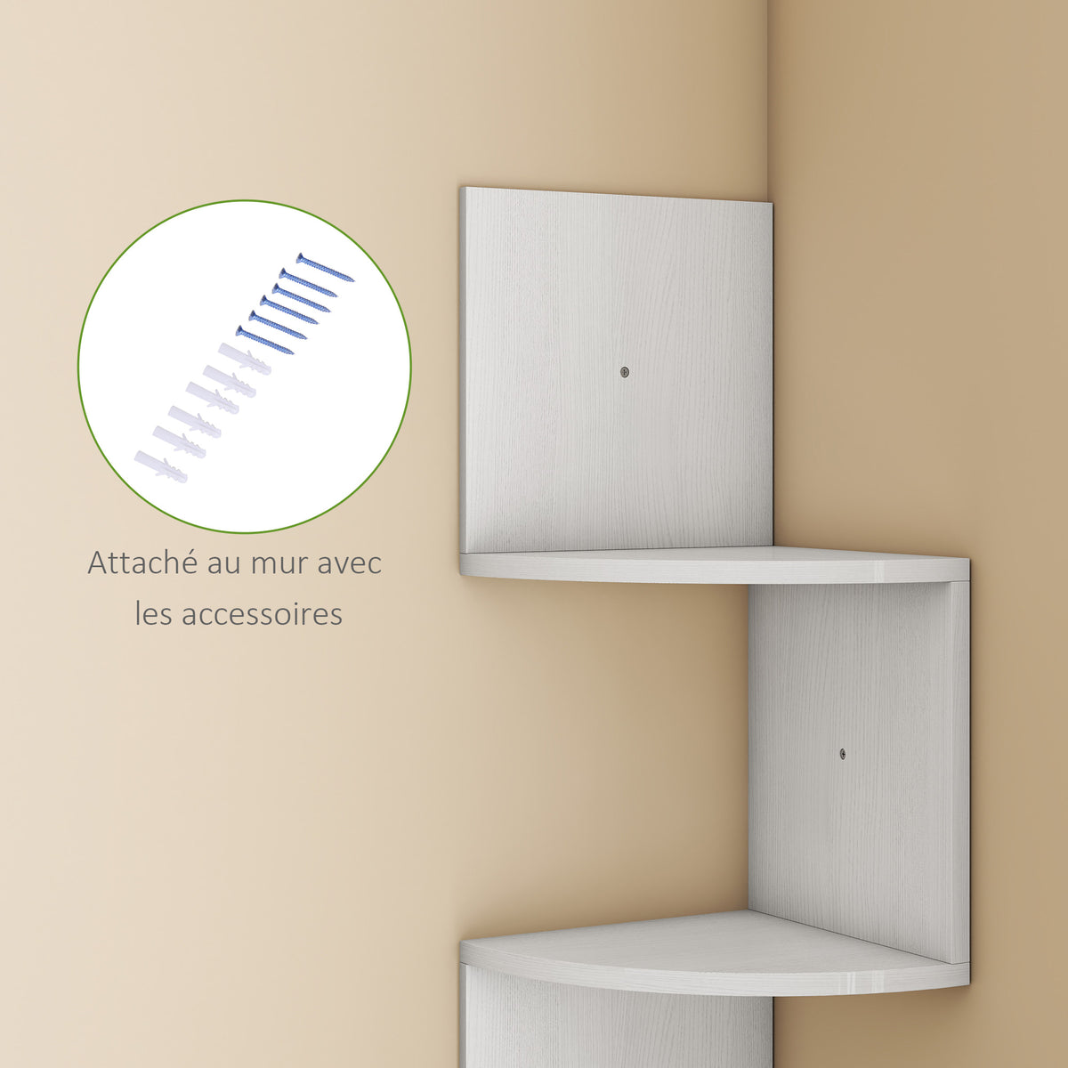 Étagère d'angle Murale de Rangement Forme Zigzag 20L x 20l x 126H cm 5 Niveaux Bois Blanche-5