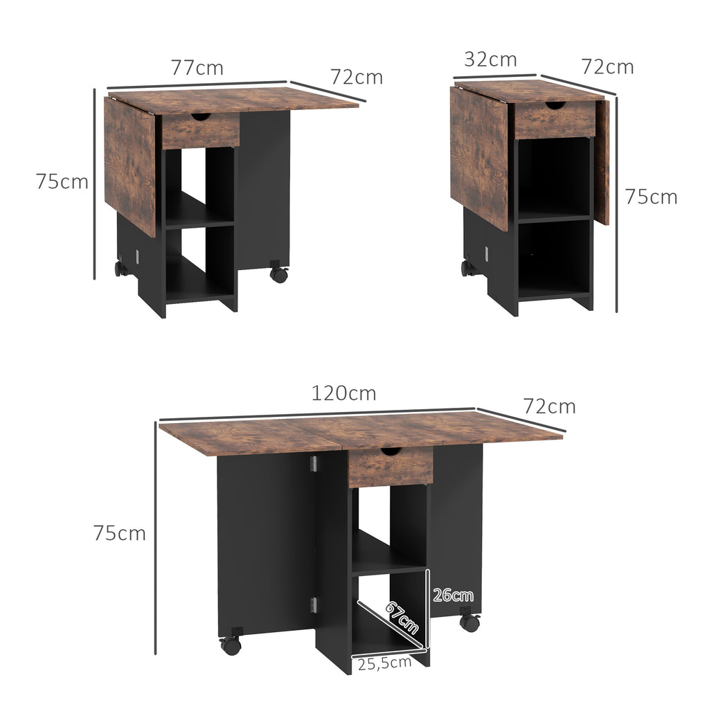 Table à manger pliante table de cuisine extensible pour 2 à 4 personnes 2 abattants 120 x 72 x 75 cm rustique et noir-2