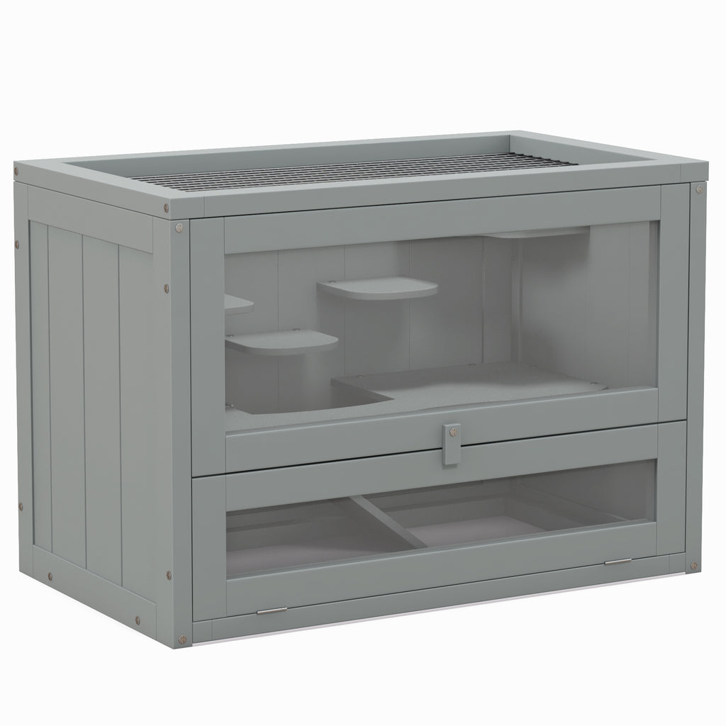 Cage pour hamsters souris petits rongeurs multi-équipements rampe plateformes toit ouvrant grillagé 60 x 35 x 42 cm gris-0
