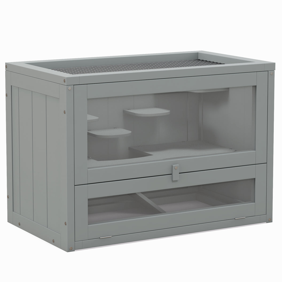 Cage pour hamsters souris petits rongeurs multi-équipements rampe plateformes toit ouvrant grillagé 60 x 35 x 42 cm gris-0