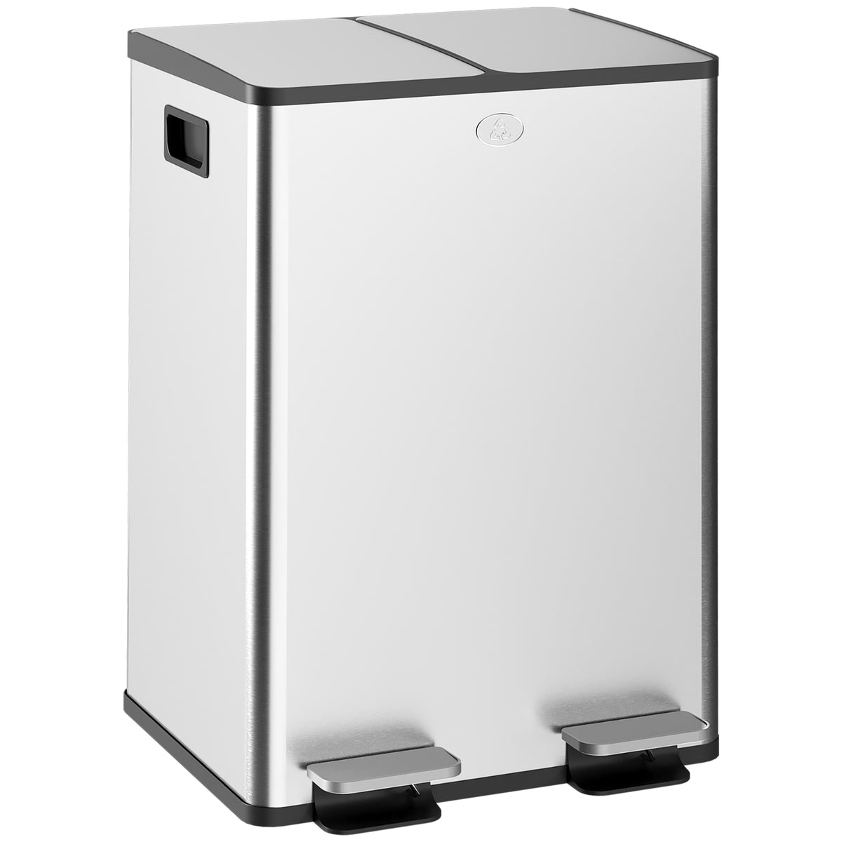 Poubelle de cuisine double, 2 x 28L, 2 couvercles à fermeture douce, seaux intérieurs amovibles et poignées-0