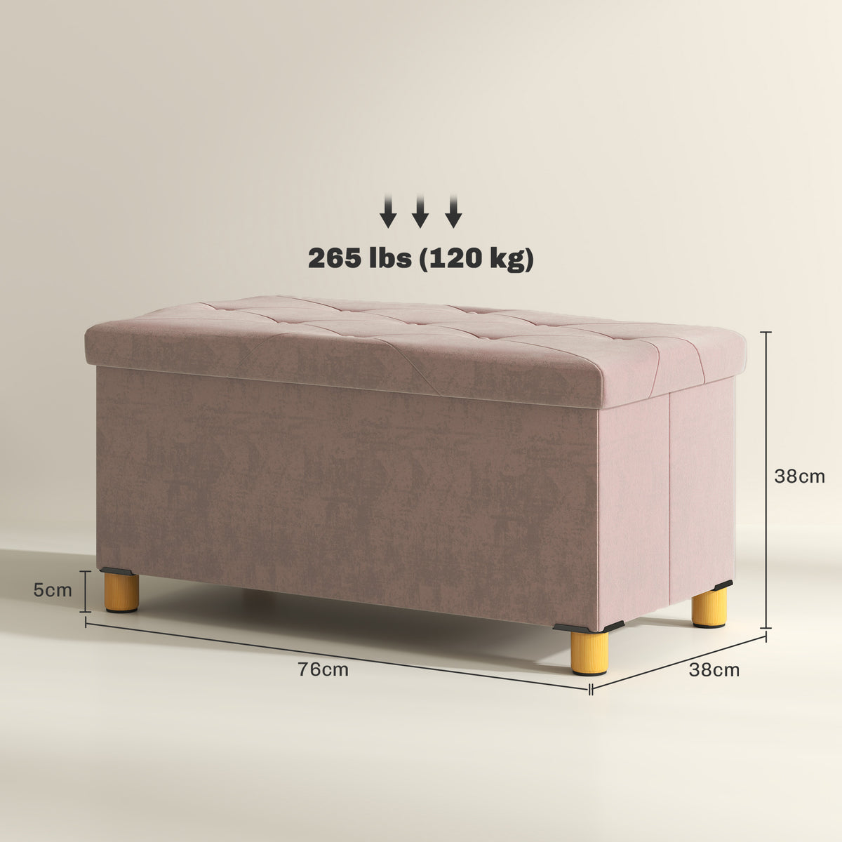 Banc de rangement bout de lit pliable volume 67 L capacité de charge 120 kg avec couvercle 76L x 38l x 38H cm rose-2