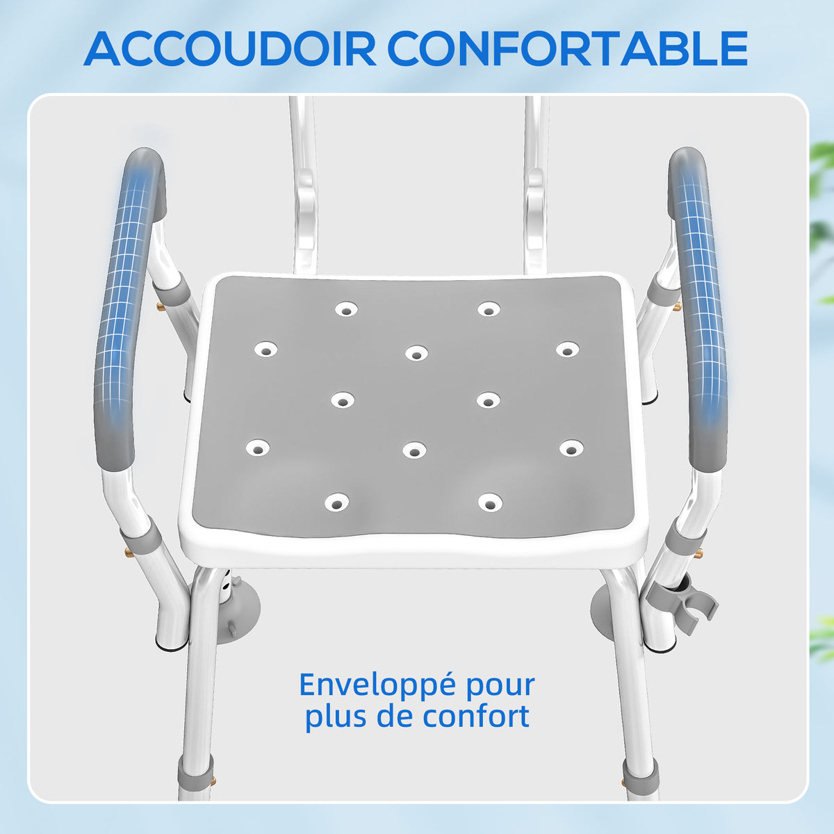Tabouret de douche chaise de douche ergonomique hauteur réglable pieds antidérapants 56,5 x 53,5 x 87 cm blanc et gris-4