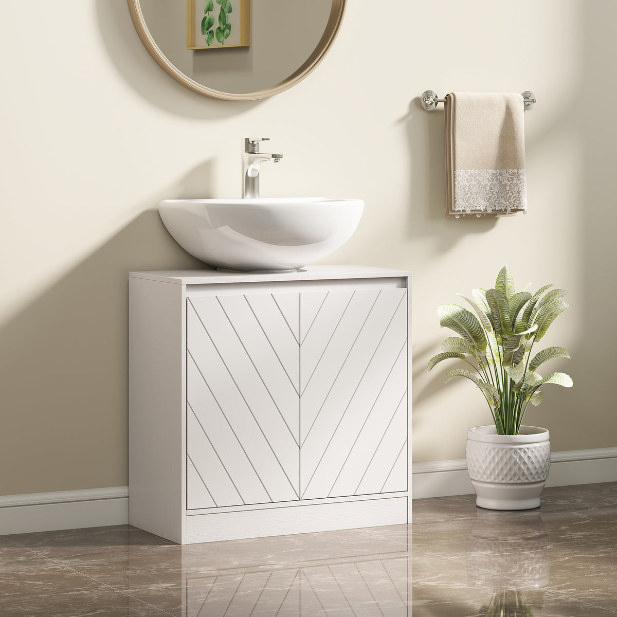 Meuble salle de bain sous Lavabo - meuble sous-vasque - placard 2 portes avec étagère blanc-1