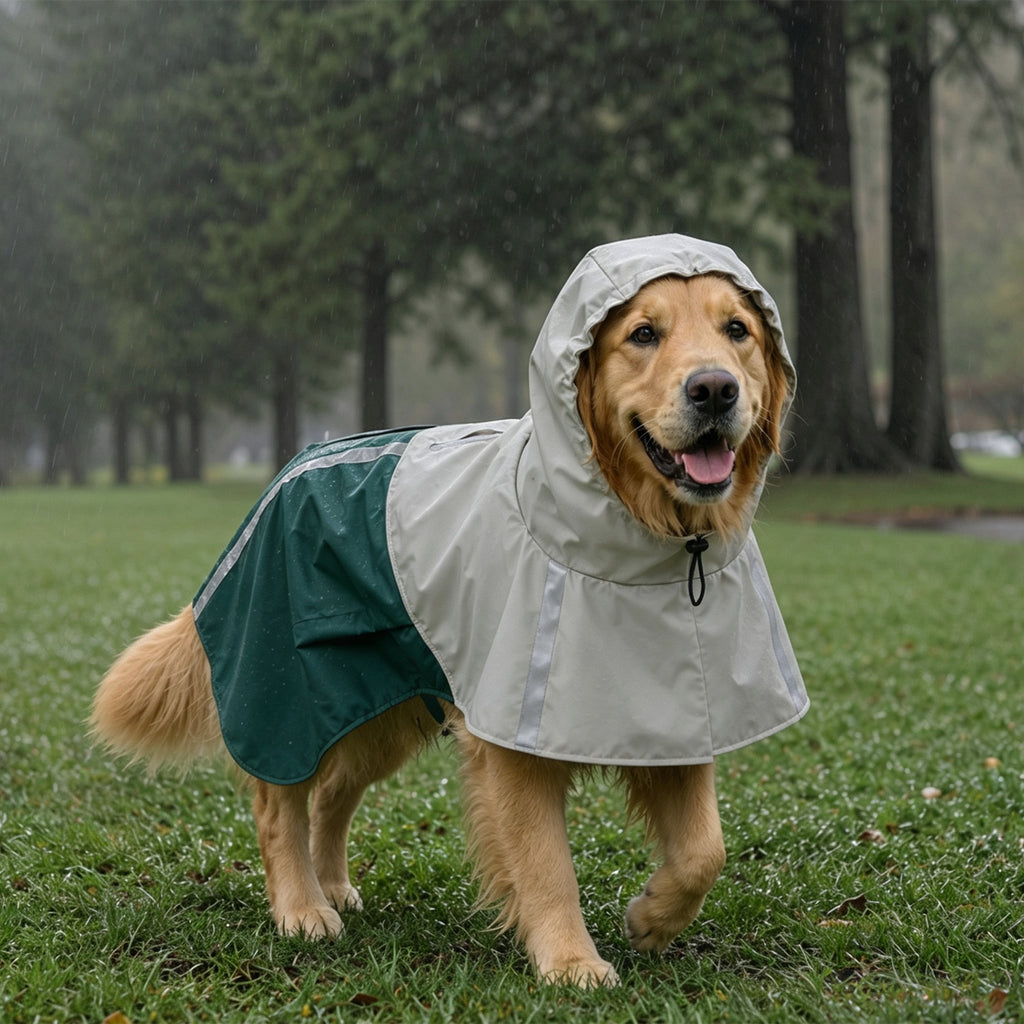 Imperméable pour Chien avec Capuche, Bandes Réfléchissantes, Ouverture pour Laisse, 110x72x0,5cm, Vert-1