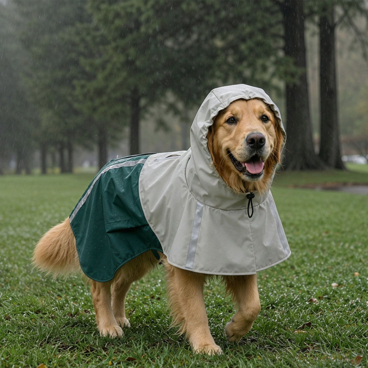 Imperméable pour Chien avec Capuche, Bandes Réfléchissantes, Ouverture pour Laisse, 110x72x0,5cm, Vert-1