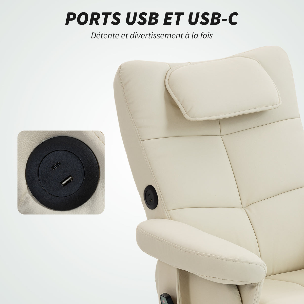 Fauteuil massant avec repose-pied, dossier inclinable jusqu'à 135°, coffre de rangement, télécommande-6