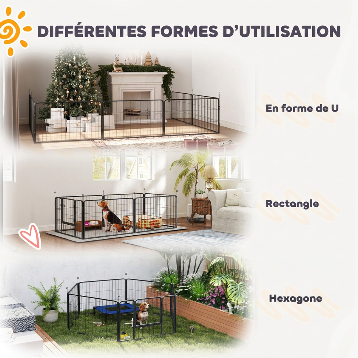 Parc de Mise Bas pour Chien 2 Compartiments Séparés avec Toile Oxford Coupe-Vent 7 Panneaux 203x102x60cm Noir-4