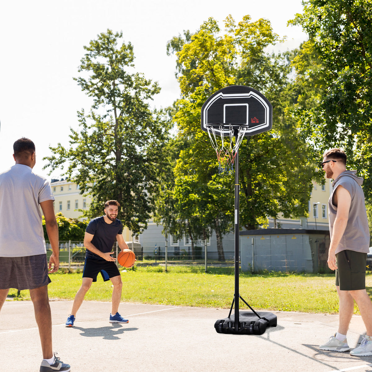 Panier de basket extérieur hauteur réglable 197,5-254 cm panier de basket sur pied à roulettes base remplissable noir-1
