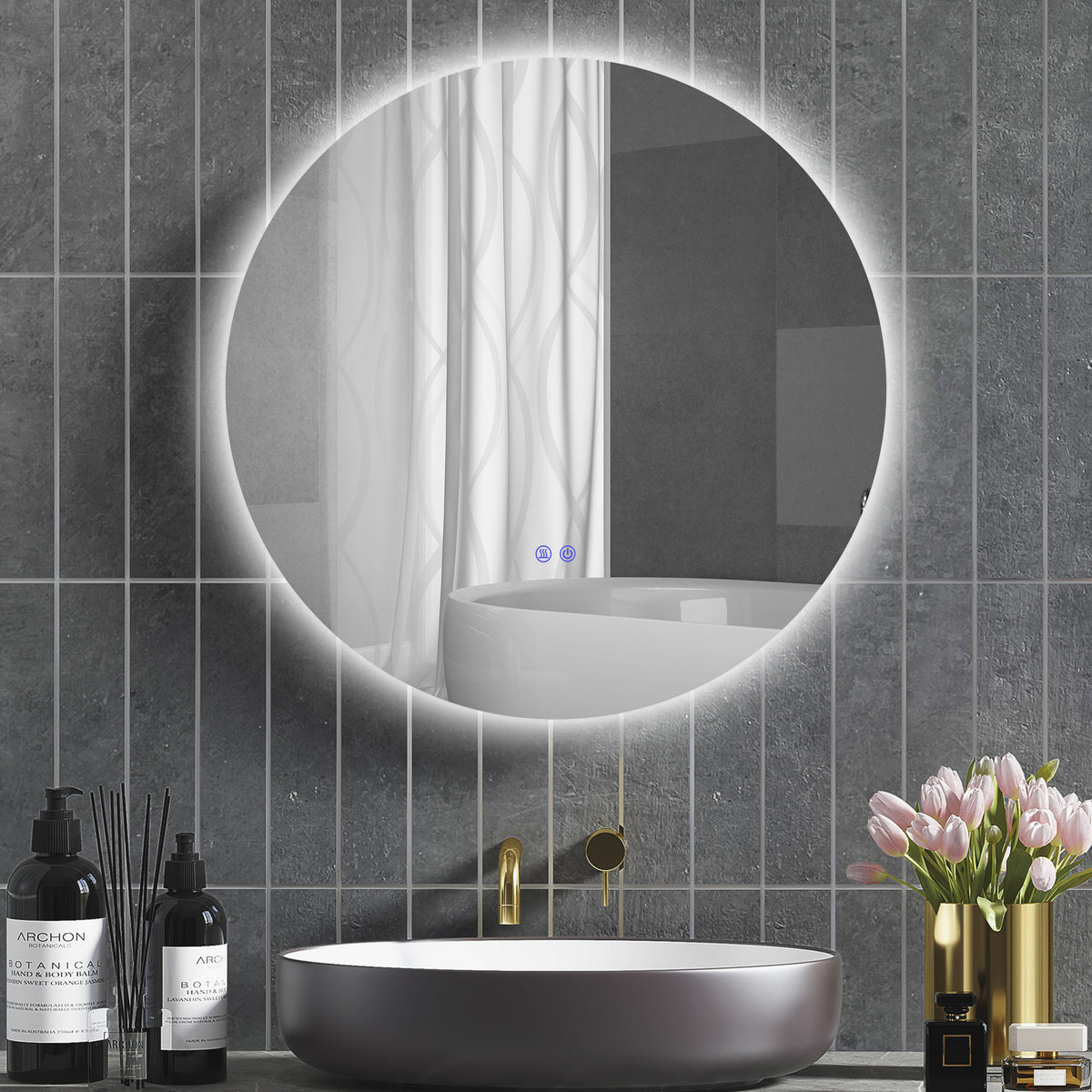 Miroir rond lumineux LED de salle de bain Ø 80 cm mural avec éclairage interrupteur tactile système antibuée-9