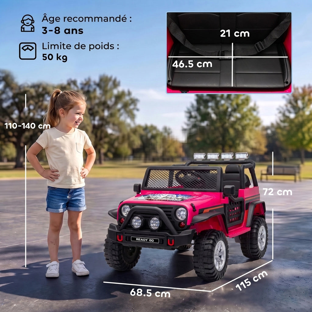Voiture électrique enfant 2 places 12,8 V, 2 moteurs, batterie lithium, télécommande parentale, Rose-2