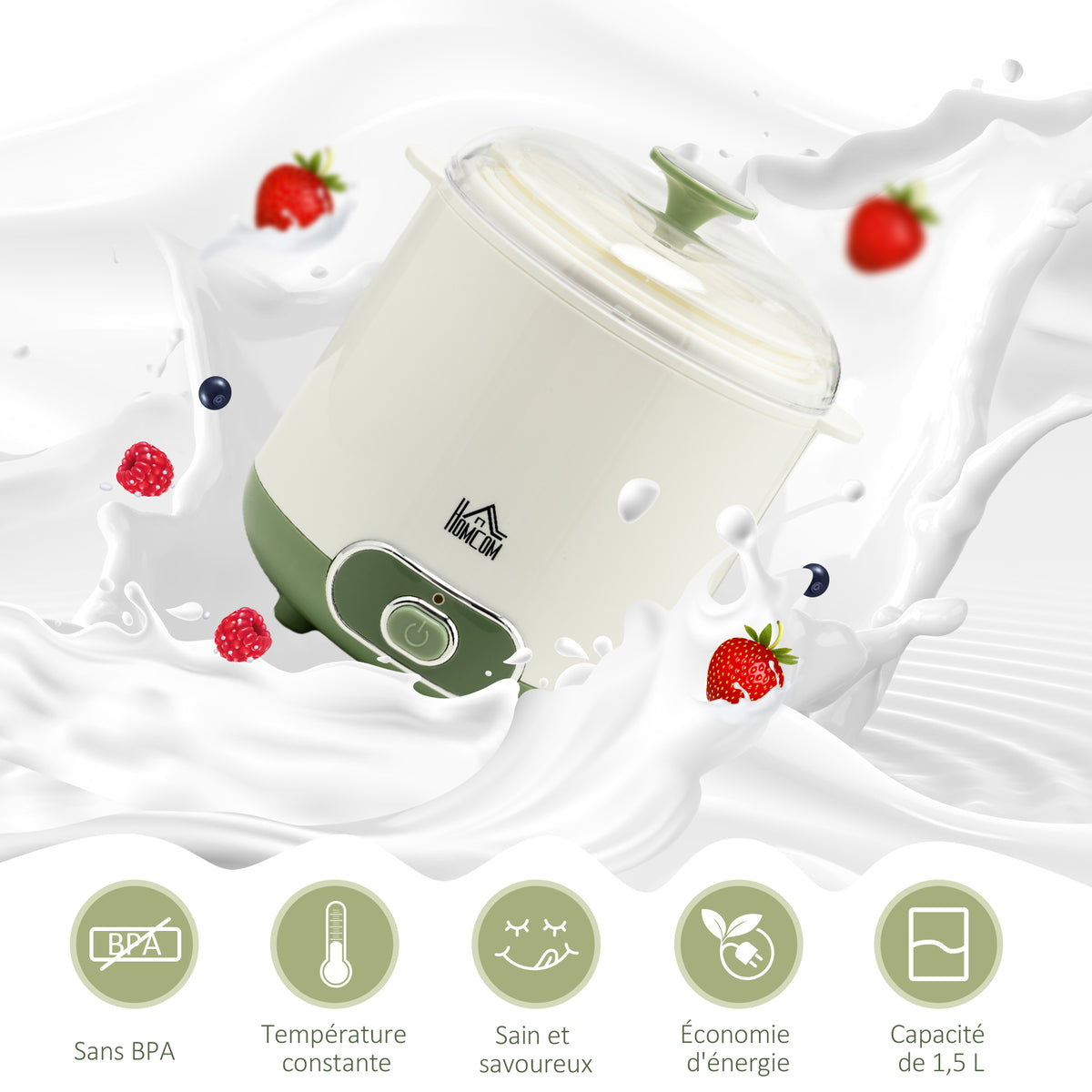Yaourtière électrique avec 2 récipients de 1,5L filtre pour yaourt grec et 2 couvercles, puissance 20W blanc-3