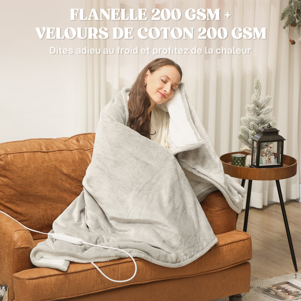 Couverture chauffante, plaid chauffant, 9 niveaux de chauffage, minuterie 9H, lavable en machine, 180x130cm, gris-3