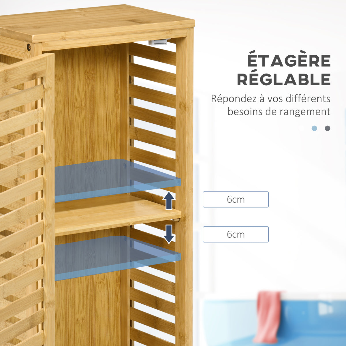 Armoire de salle de bain en bambou 1 étagère réglable design naturel 30 x 19,9 x 70 cm naturel-4