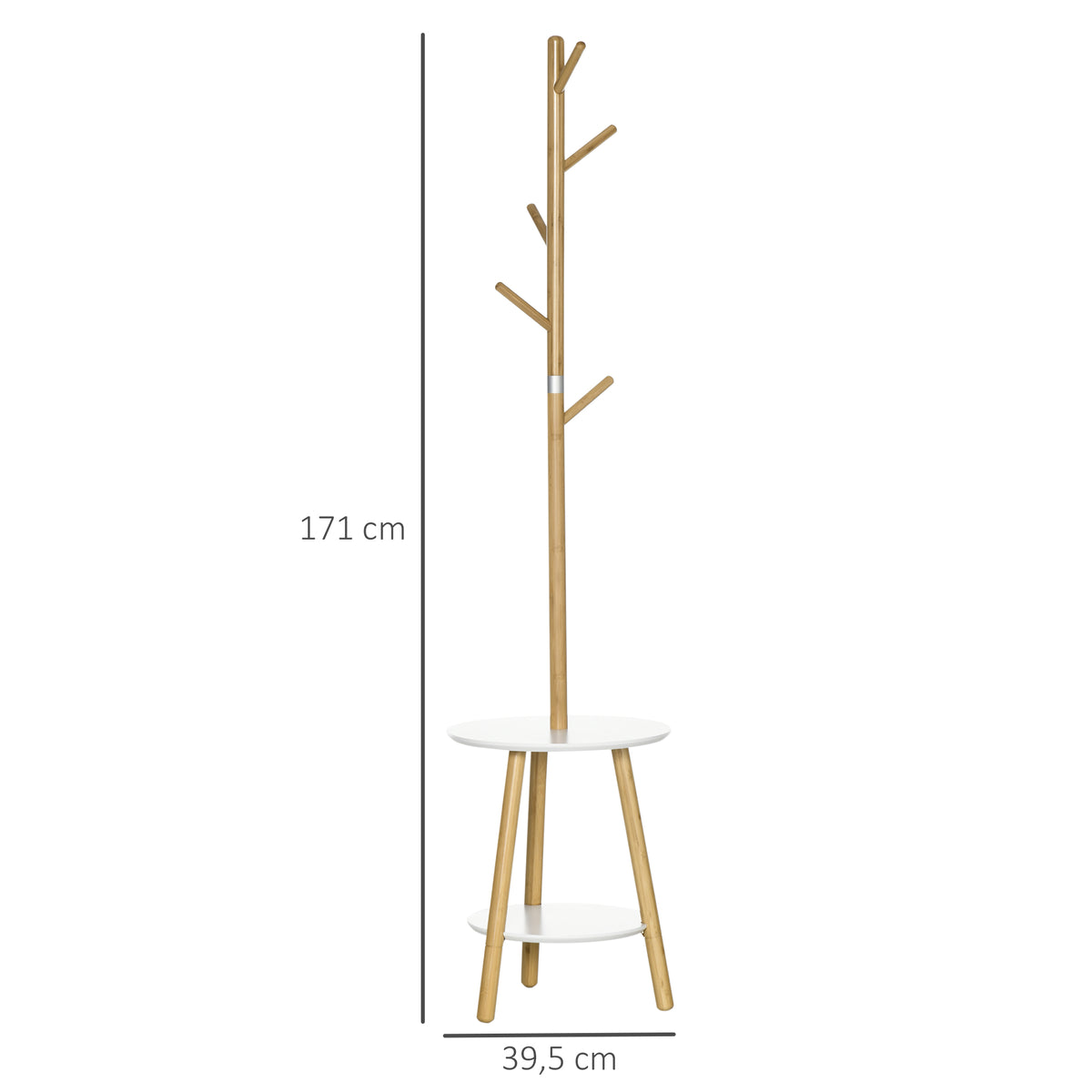 Porte-manteaux sur pied 2 en 1 5 crochets 2 étagères design contemporain cosy 39,5 x 39,5 x 171 cm coloris bois naturel-2