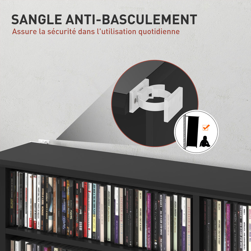 Rangements pour CD et DVD avec 16 compartiments et 12 étagères réglables capacité max. 720 CD/396 DVD et Blu-ray noir-5