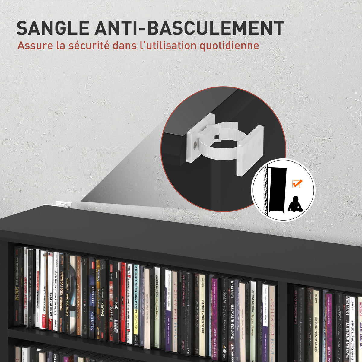 Rangements pour CD et DVD avec 16 compartiments et 12 étagères réglables capacité max. 720 CD/396 DVD et Blu-ray noir-5