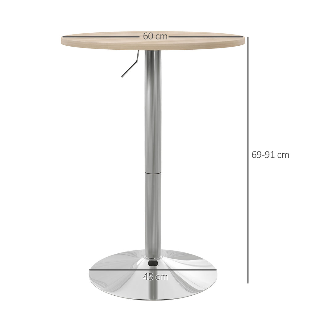 Table de bar ronde table haute cuisine réglable en hauteur 69-91 cm plateau pivotante à 360° naturel et gris-2