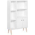Bibliothèque scandinave meuble de rangement dim. 80L x 23,5l x 123H cm 5 niches placard 2 portes pieds effilés inclinés bois massif panneaux particules blanc-0