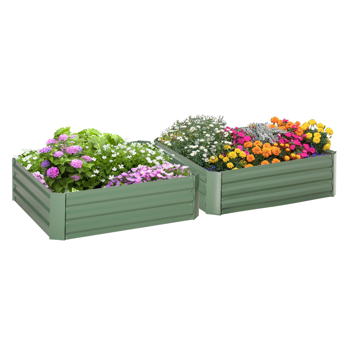 Lot de 2 carré potager de jardin dim. 100L x 100l x 30H cm - tôle d'acier ondulée vert-0