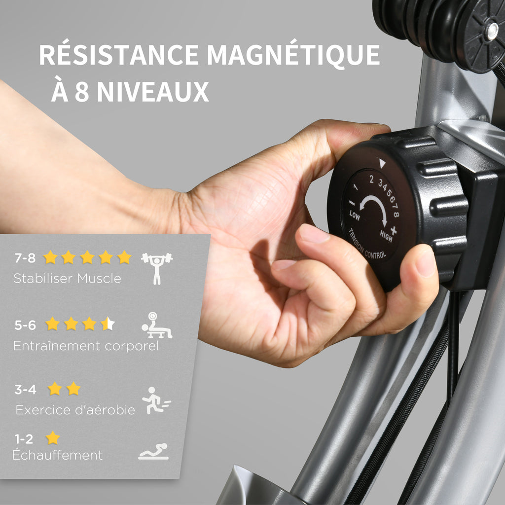 Vélo d'appartement pliant 8 niveaux de résistance magnétique dossier selle réglable poignées ergonomiques noir gris-5