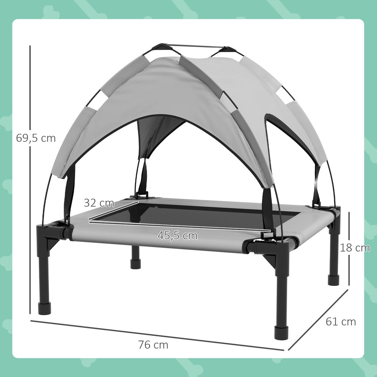 Lit pour chien chat sur pieds grand confort velum anti-UV oxford sac de transport inclus 76 x 61 x 69,5 cm gris-2