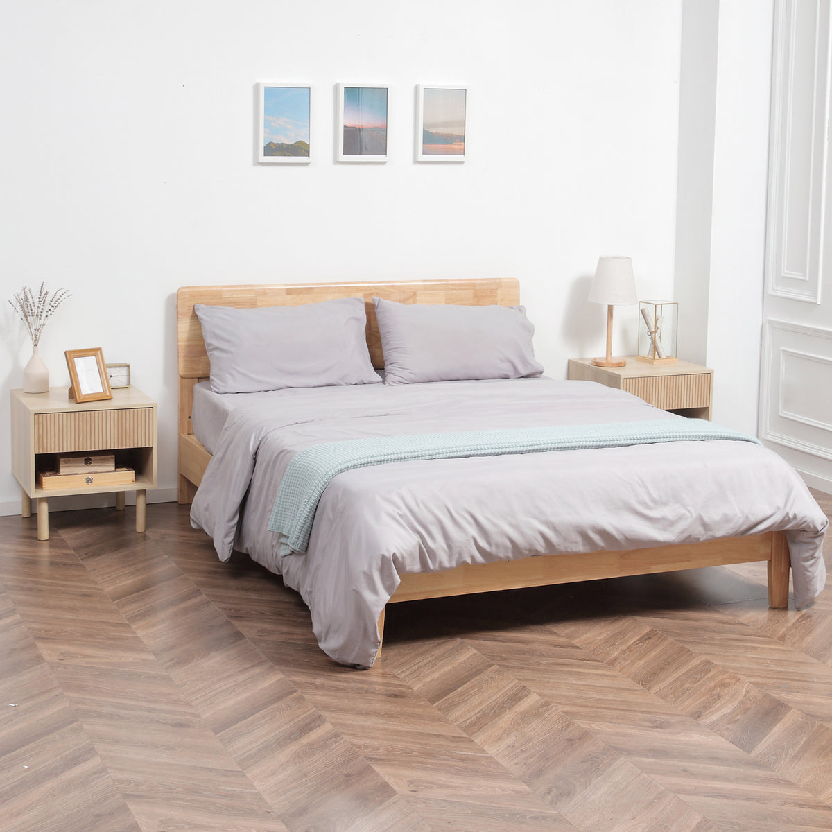 Lot de 2 tables de chevet table de nuit avec tiroirs et niches, style moderne, dim. 47 x 47 x 50 cm, bois naturel-1
