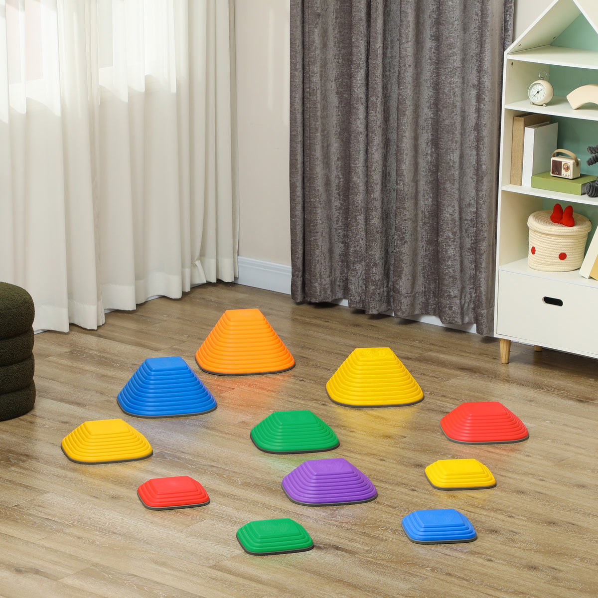 11 pièces pierres d'équilibre pour enfants parcours de motricité empilables et antidérapantes multicolore-8