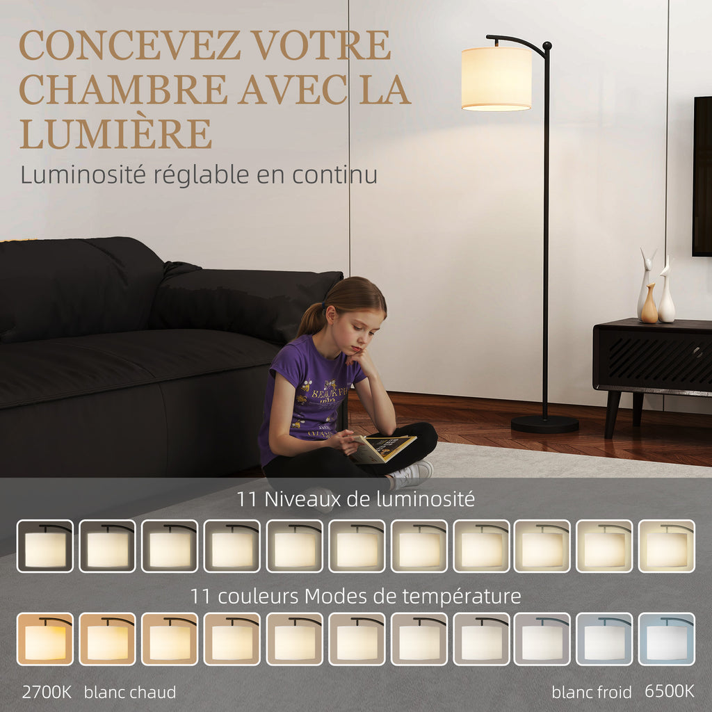 Lampadaire dimmable 2 températures de couleur avec télécommande, minuterie de 60 minutes, 160 cm, noir-3
