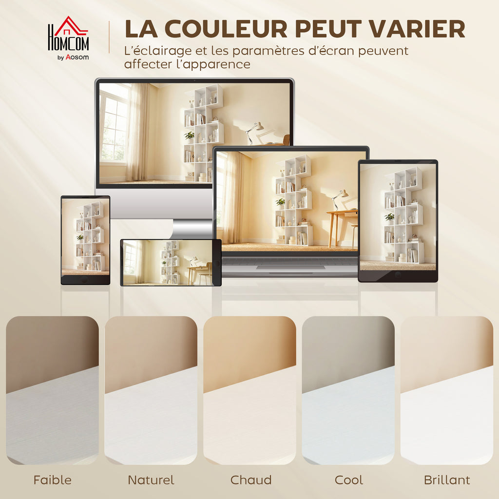 Bibliothèque à 5 niveaux, étagère de rangement en forme S avec 15 compartiments ouverts, 80 x 24 x 200 cm, blanc-7