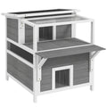 Maison pour chats 2 niveaux avec balcon abrité, toit ouvrable, extérieur, intérieur, gris clair-0