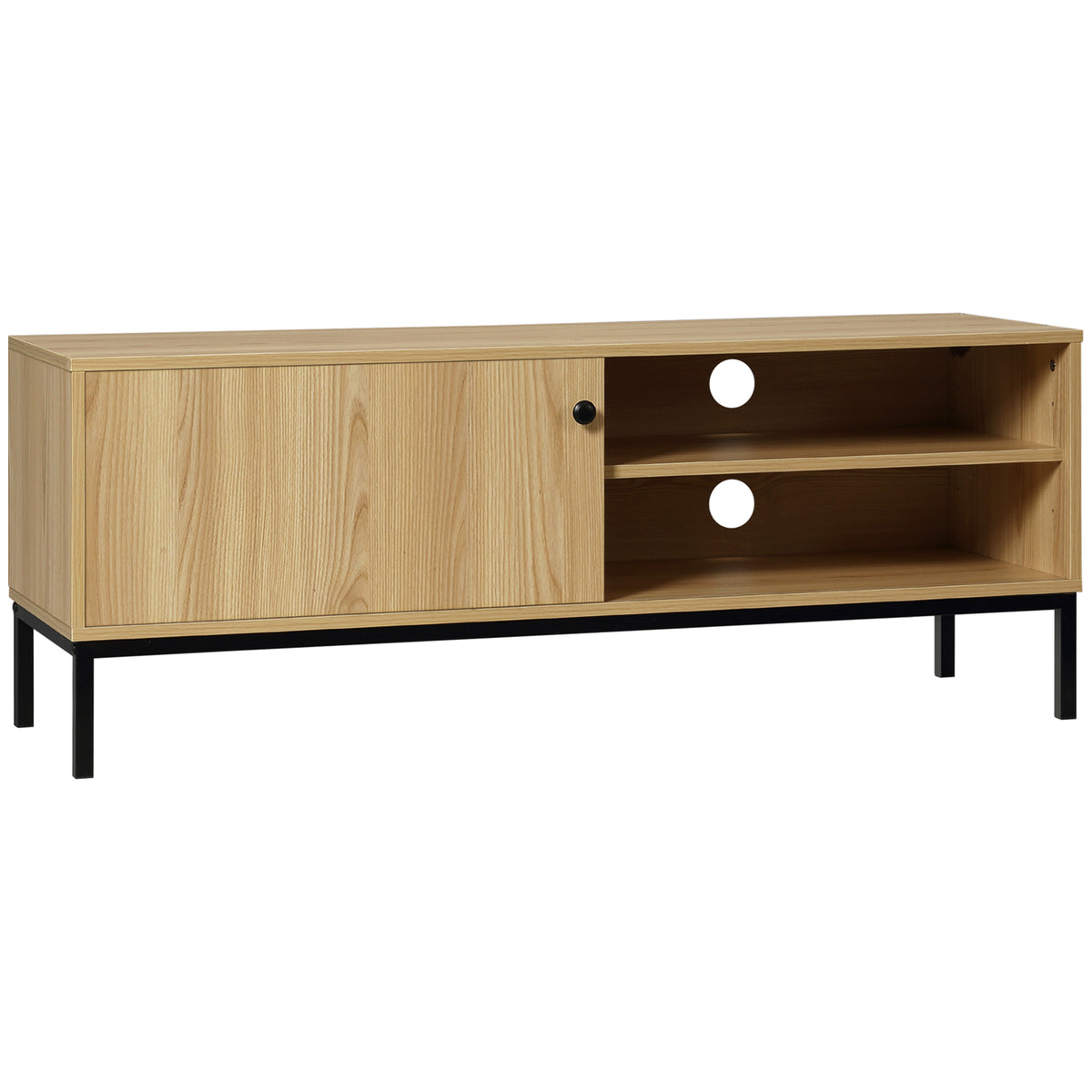 Meuble TV max. 50 pouces 3 compartiments 2 passe-câbles avec porte coulissante - dim. 120L x 39,5l x 46H cm-0